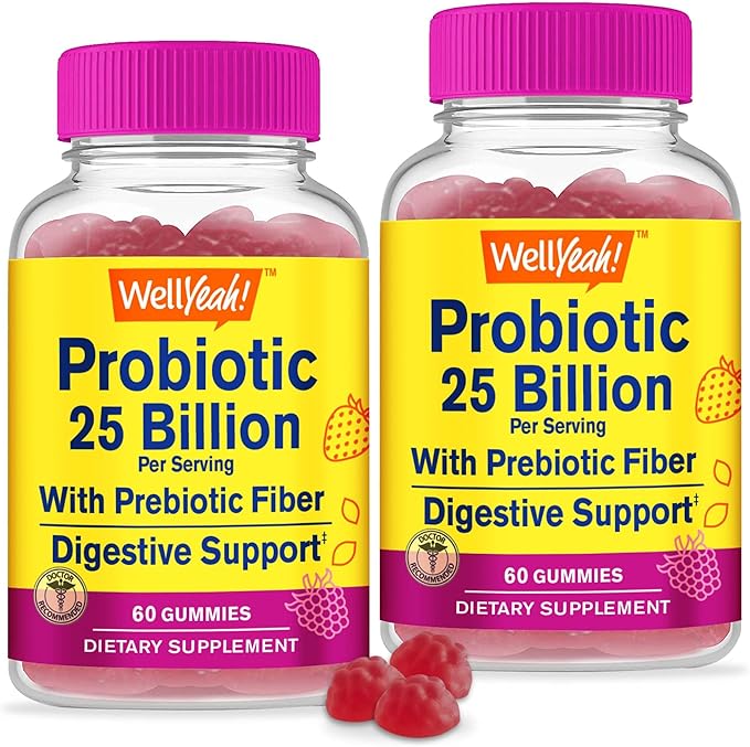 (2 Pack 25 Billion Probiotics + 12 Strains 60 Gummies