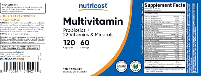Nutricost Multivitamin with Probiotics 120 Vegetarian Capsules