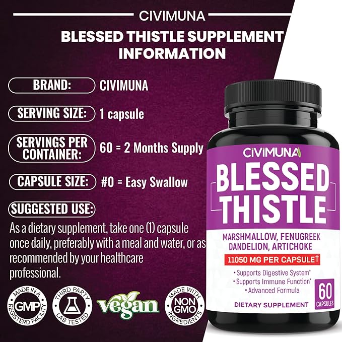 (2 Packs) Organic Blessed Thistle Capsules 11050mg 4 Months