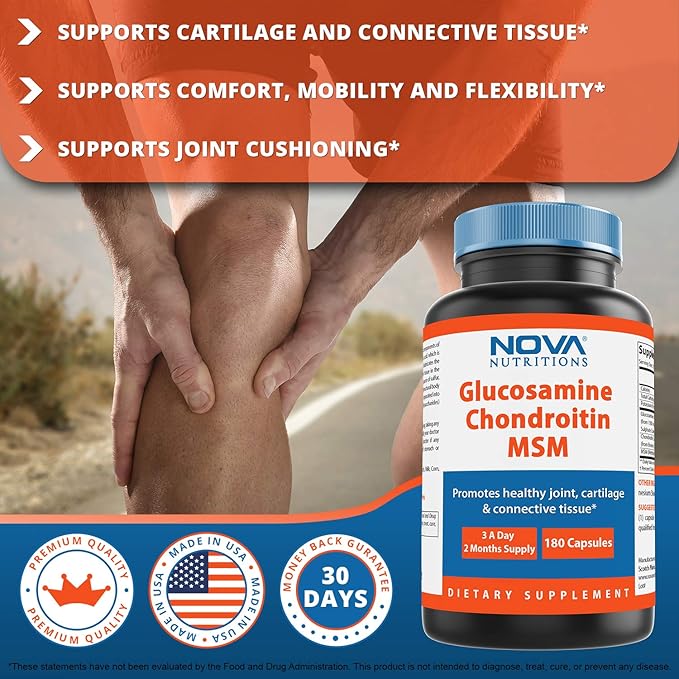 Nova Nutritions Triple Strength Glucosamine Chondroitin 2600mg/Serving Capsules, 180 Count