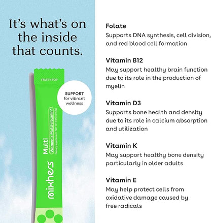 Multi - Daily Multivitamin Drink Mix - For Immune Health, Energy, Nutrition, Skin & Bones - With Vitamin B12, Folate & More - 15 Packets - Fruity Pop Flavor