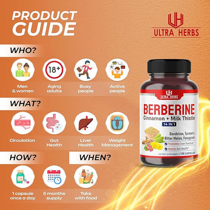 Premium Berberine 12,200MG with Cinnamon, Milk (150 Count 1))