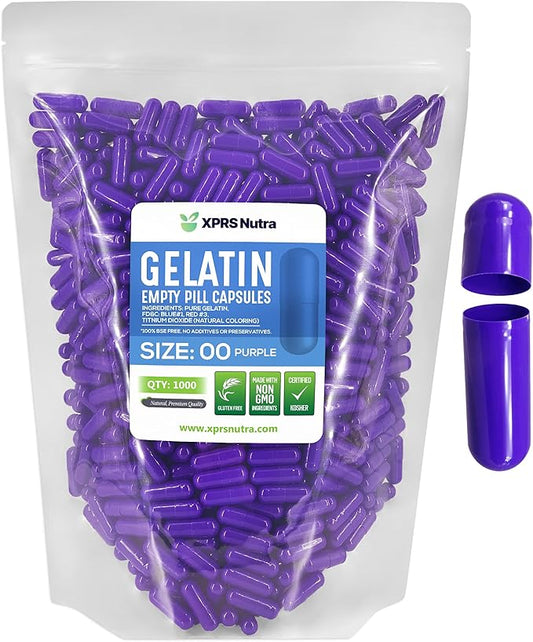 XPRS Nutra Size 00 Empty Capsules - 1000 Count Empty Gelatin Capsules - Empty Pill Capsules - DIY Capsule Filling - Fillable Pill Capsules Empty Gel Caps (Purple)
