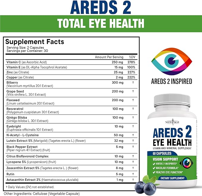 NEW AGE AREDS 2 Eye Vitamin 6000mg Lutein 120 Count