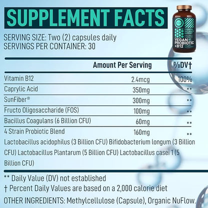 Vegan Probiotic Plus B12-22 Billion CFU B12 with 60 Gluten-Free