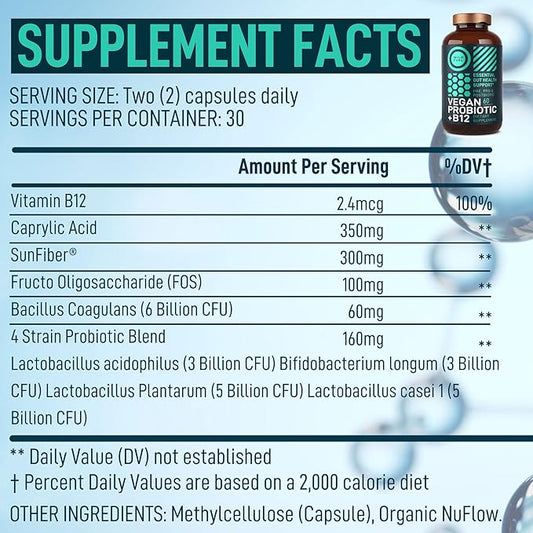 Vegan Probiotic Plus B12-22 Billion CFU B12 with 60 Gluten-Free