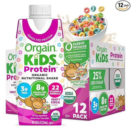 Orgain Organic Kids Nutritional Protein Shake, 8g Dairy 4g Fiber, 22 Vitamins 8.25 Fl 12)