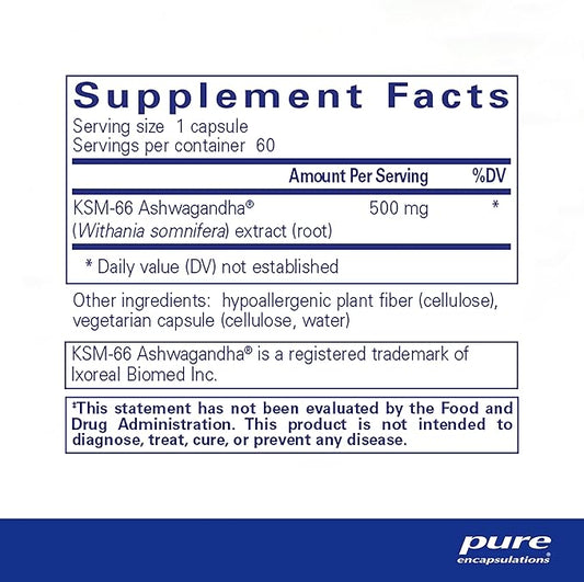 Pure Encapsulations Ashwagandha 500 mg 60 Capsules