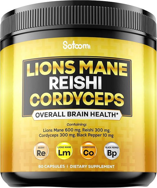 4in1 Lions Mane Supplement Capsules 60 Vegan 1210Mg Mushroom