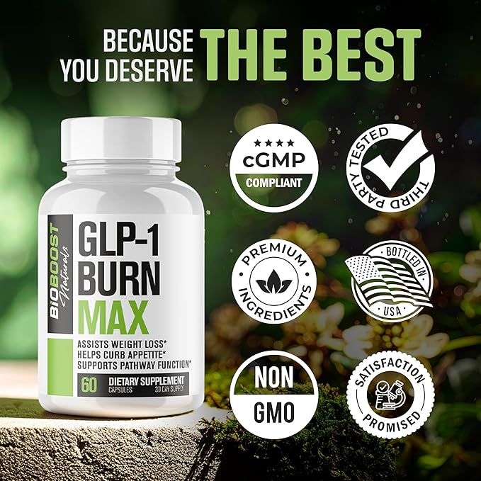 GLP-1 Burn MAX | Weight Loss Pills for Women & Fat Burner for Men + Appetite Suppressant & Energy Supplement | 3rd Party Tested Formula | 5 Powerful Ingredients - 60 Capsules to Lose Weight