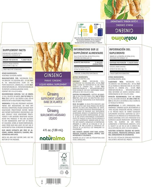 Naturalma Ginseng (Panax ginseng) root Alcohol-free Tincture 4 fl