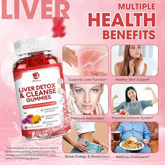 Liver Cleanse Detox & Repair Gummies - 24 Potent Herb w/3000MG Milk Thistle Silymarin, Dandelion, Artichoke Extract & Elderberry - No Sugar, Raspberry Flavor -120 Count