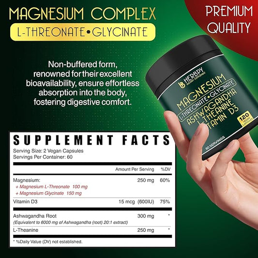 Relaxation & Restful Night with Magnesium D3, Ashwagandha 120 Vegan