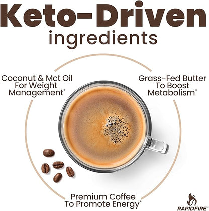 Rapidfire Keto Coffee Instant Coffee Mix, Caramel Macchiato Flavor, 7.93 Ounce (255g), 15 Servings