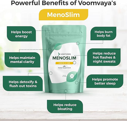 VoomVaya MenoSlim Tea - Hormone Balance Tea, Perimenopause & Estrogen Supplement for Women - for Bloating, Hot Flashes, Night Sweats & Meno-Belly - Lemon Lime Flavor - 30 Teabags