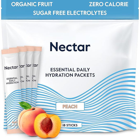 Nectar Hydration Packets - Electrolytes Powder Packets - Sugar Free & 0 Calorie - Organic Fruit Liquid Daily IV Hydrate Packets for Dehydration Relief & Rapid Rehydration (Peach 18 Pack)