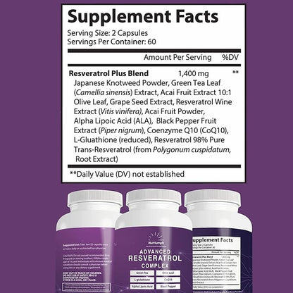 Advanced Resveratrol Complex with CoQ10, Olive 120 Capsules