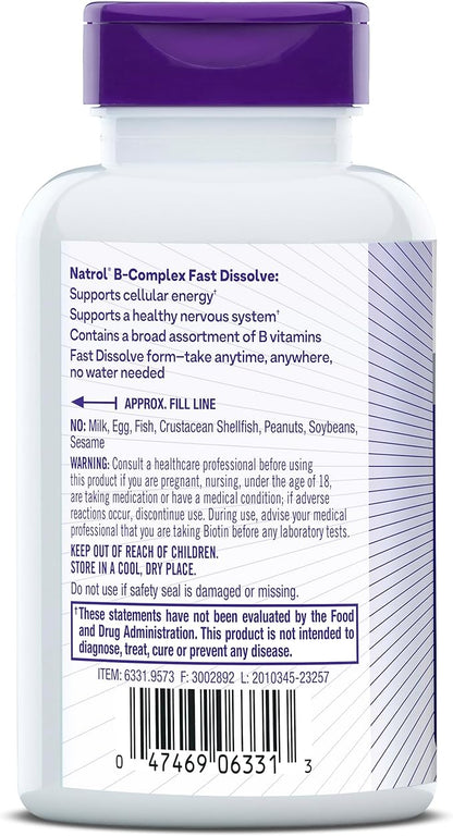 Natrol Fast Dissolve B-Complex, Dietary Supplement 90 Tablets, 30 Day