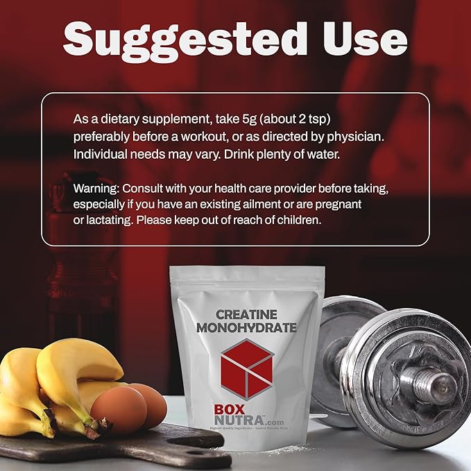 BoxNutra Creatine Monohydrate Powder - Creatine Powder for Men and Women Increases Muscle Gain - Unflavored Creatine Dissolves Well in Shakes, Smoothies, and More, 200 Servings