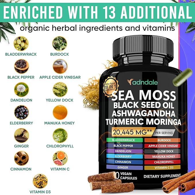 Sea Moss Black Seed Oil Ashwagandha 18-in-1 20’445 20’445 mg/Serv