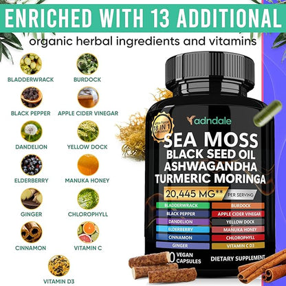 Sea Moss Black Seed Oil Ashwagandha 18-in-1 20’445 20’445 mg/Serv