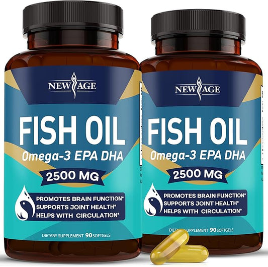 NEW AGE Omega 3 Fish Oil 2500mg Supplement (180 Softgels 2))
