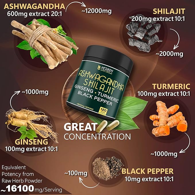 Ashwagandha Shilajit for Extra Strength and 16100mg with 120 Vegan