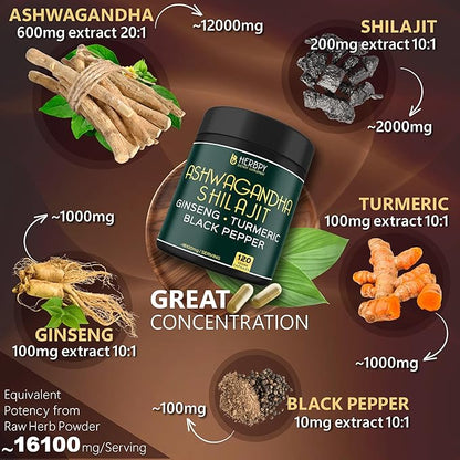 Ashwagandha Shilajit for Extra Strength and 16100mg with 120 Vegan