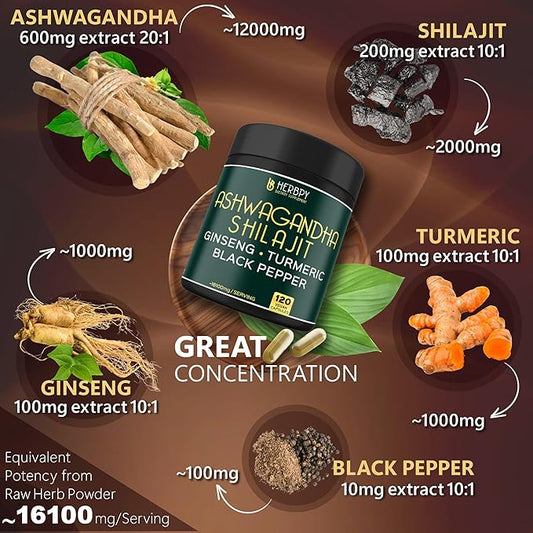 Ashwagandha Shilajit for Extra Strength and 16100mg with 120 Vegan