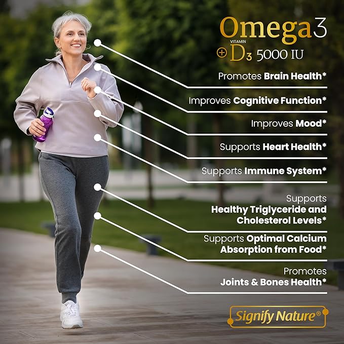 Omega 3 Fish Oil Supplement D3 5000 5000 IU 1000mg Triglyceride Omega-3 Fish 3 Blend D3 & 3-90CT