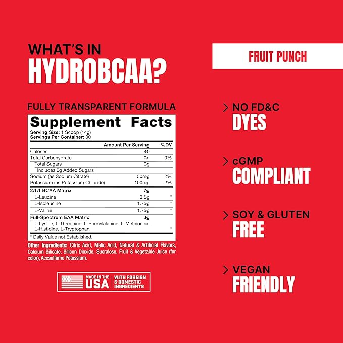 PROSUPPS HydroBCAA BCAA/EAA Full Spectrum Matrix, 7g BCAAs, 3g EAAS, 0g Sugar, 0g Carbs 30 servings)