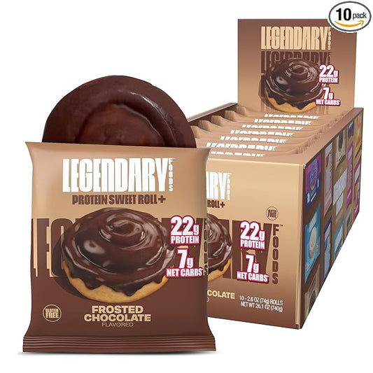 Legendary Foods 22g Protein Cinnamon Roll - Premium High Protien Bars, Low Carb Meal Replacement Snack, Low Glycemic Index, Gluten Free Snacks - Sweet Zero Sugar, Keto and Diabetic Friendly 10-Pack