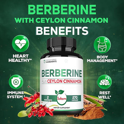 Berberine with Ceylon Cinnamon Supplement 1500mg Extra 270 Capsules