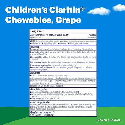 Claritin Children’s Chewables, 24-Hour Non-drowsy Kids 40 antihistamine