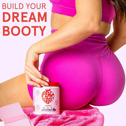 Creatine Monohydrate Powder, Glute Builder Creatine for Women with Collagen, BCAAs, 5g Vegan Micronized Creatine per Serving, for Energy, Muscle Support, 30 SVG, Peach Flavor