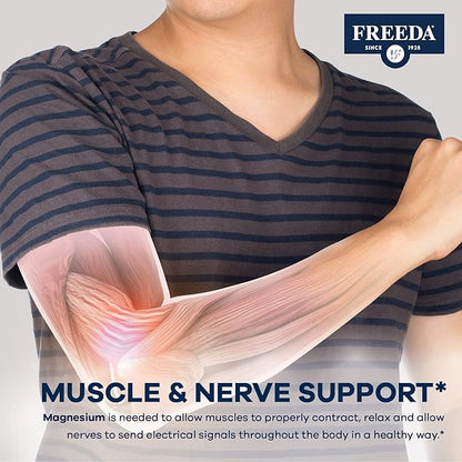 Freeda Magnesium Gluconate - Kosher Vegan Magnesium Supplement for Men & Women - Leg & Muscle Cramp and Spasm Relief - Natural Muscle Relaxer - Magnesio Vitamins and Supplements (500 Tablets)