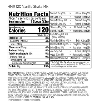 HMR 120 Chocolate Shake & 120 12g Protein, 120 Cal, 2 Canisters 12 Servings