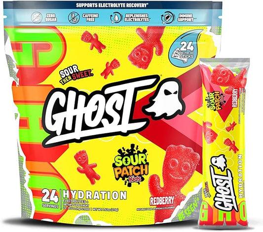 GHOST Hydration Packets, Sour Patch Kids 24 Sticks,
