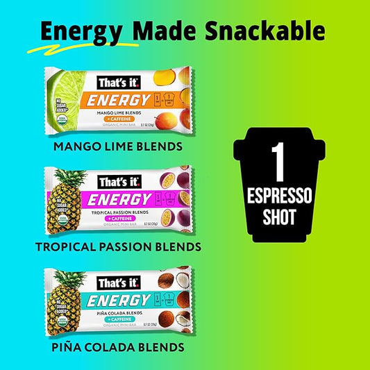 That's it. Fruit Blends Energy Bar - 18 Count Variety Pack (6 each of Tropical Passion, Mango Lime, Pina Colada)