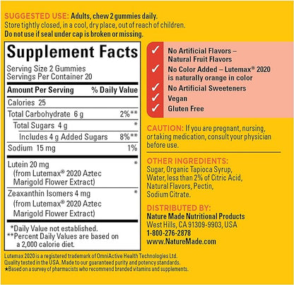Nature Made Lutein & Zeaxanthin Gummies, 40 Vegan 20 Day