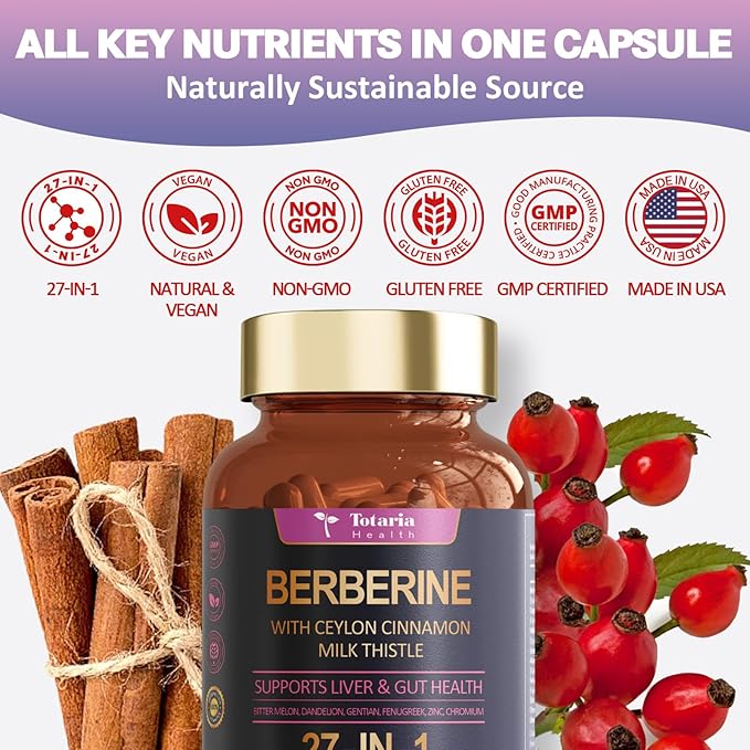 27-in-1 Berberine Supplement with Ceylon Cinnamon, 6000mg - 120 Caps