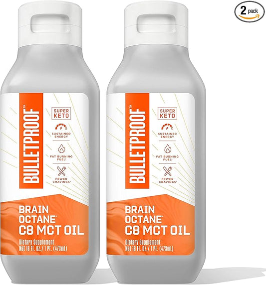 Bulletproof Brain Octane C8 MCT Oil, 16 Ounces (Pack of 2), Keto Supplement for Sustained Energy and Craving Support