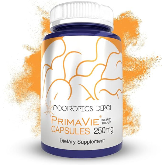 Nootropics Depot PrimaVie Shilajit Capsules | 250mg | 90 Count | Purified Extract | Ayurvedic Herb | Supports Mitochondrial Function + Boosts Endurance