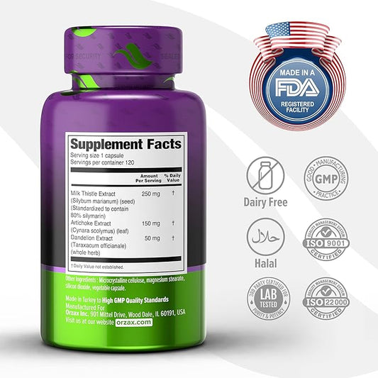 ORZAX Milk Thistle 250 mg 80% Silymarin 120 Vegetable
