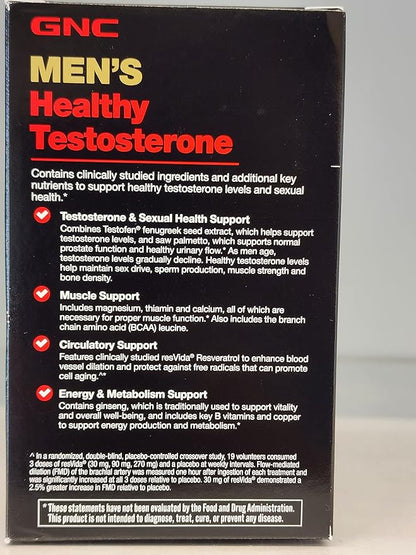 GNC Men's Healthy Testosterone, 60 Caplets, Testosterone and Sexual Health Support