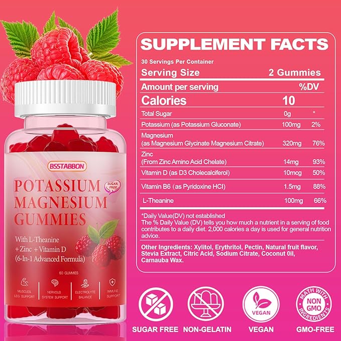 Potasium Magnesium Gummies -320mg Magnesium,100mg Potassium 60 Count (60 Count)