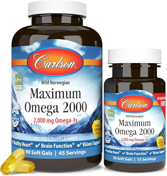 Carlson - Maximum Omega 2000, 2000 Omega-3 Fatty 90+30 Softgels