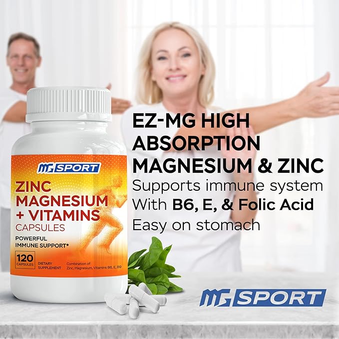 Magnesium Zinc Supplement with Vitamins B6, B9, MGSPORT 120 Capsules