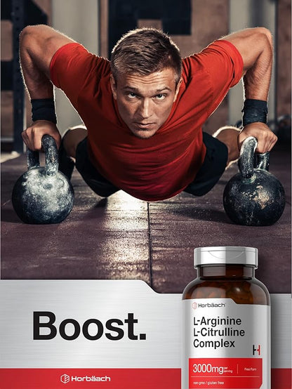 Horbäach L-Arginine L-Citrulline Complex | 3000mg | 250 Capsules | Non-GMO, Gluten Free Supplement