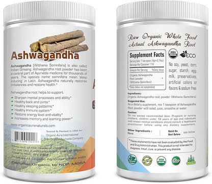 Certified Organic Ashwagandha Root Powder 16Oz -1Lb. Natural 100% Natural